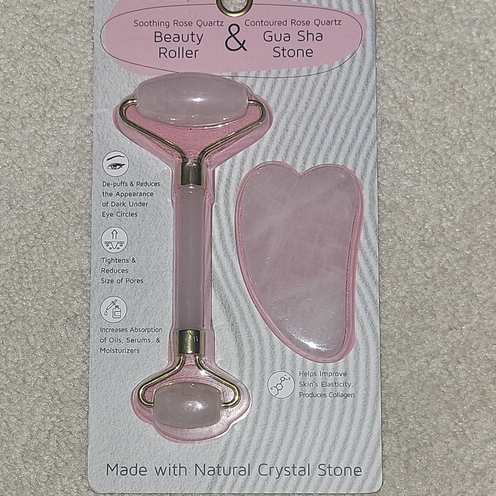 Rose Quartz Beauty Roller and Gua Sha Set